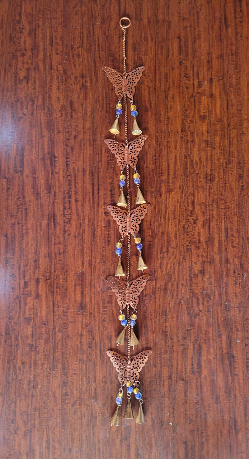 Wind chime Thoran Thoranam Butter fly 5 in 1 hanging Copper hanging with glass beads home decor balcony decor entrance decor return gifts corporate gifts (38H * 4L * 1W) inches