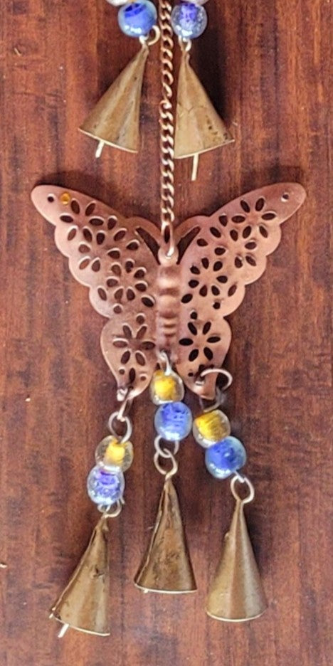 Wind chime Thoran Thoranam Butter fly 5 in 1 hanging Copper hanging with glass beads home decor balcony decor entrance decor return gifts corporate gifts (38H * 4L * 1W) inches