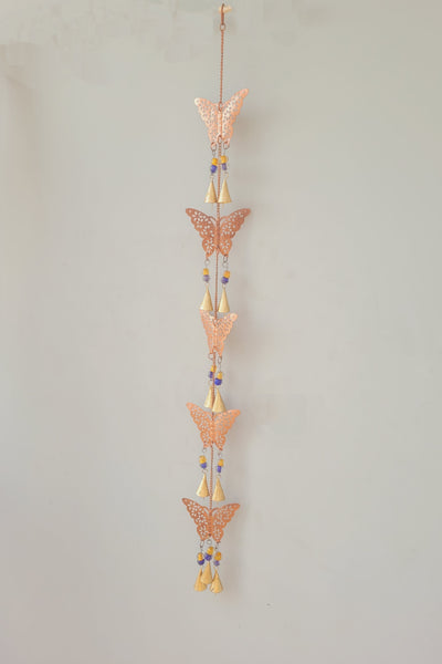Wind chime Thoran Thoranam Butter fly 5 in 1 hanging Copper hanging with glass beads home decor balcony decor entrance decor return gifts corporate gifts (38H * 4L * 1W) inches