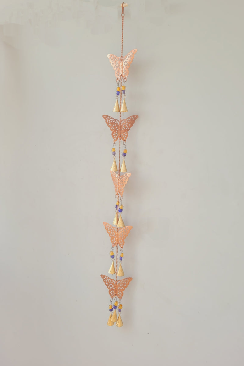 Wind chime Thoran Thoranam Butter fly 5 in 1 hanging Copper hanging with glass beads home decor balcony decor entrance decor return gifts corporate gifts (38H * 4L * 1W) inches
