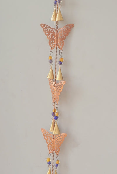 Wind chime Thoran Thoranam Butter fly 5 in 1 hanging Copper hanging with glass beads home decor balcony decor entrance decor return gifts corporate gifts (38H * 4L * 1W) inches