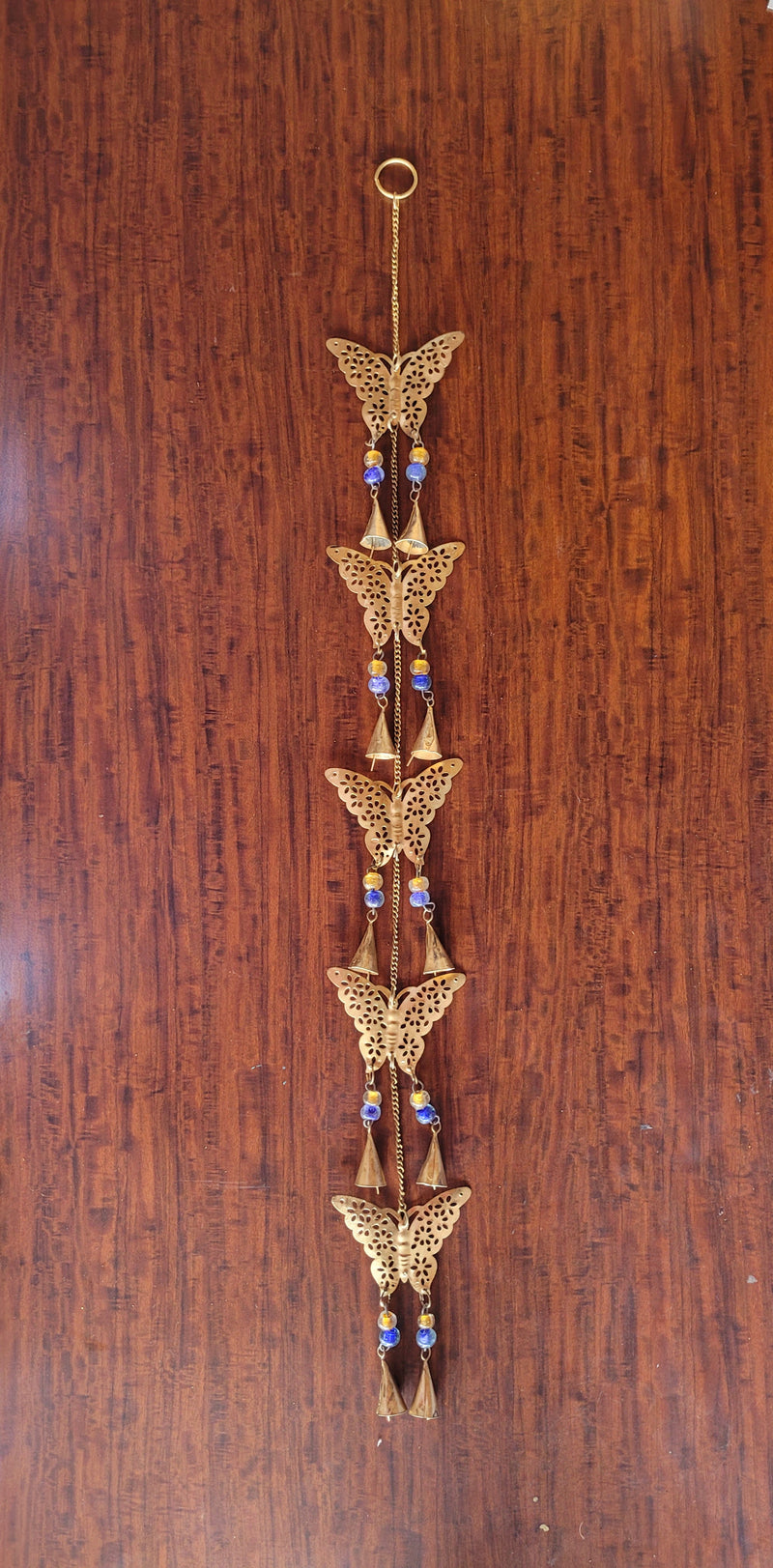 Wind chime Thoran Thoranam Butterfly 5 in 1 hanging Gold hanging with glass beads home decor balcony decor entrance decor return gifts corporate gifts (38H * 4L * 1W) inches