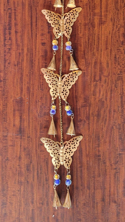 Wind chime Thoran Thoranam Butterfly 5 in 1 hanging Gold hanging with glass beads home decor balcony decor entrance decor return gifts corporate gifts (38H * 4L * 1W) inches