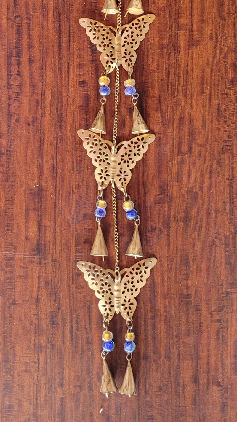 Wind chime Thoran Thoranam Butterfly 5 in 1 hanging Gold hanging with glass beads home decor balcony decor entrance decor return gifts corporate gifts (38H * 4L * 1W) inches