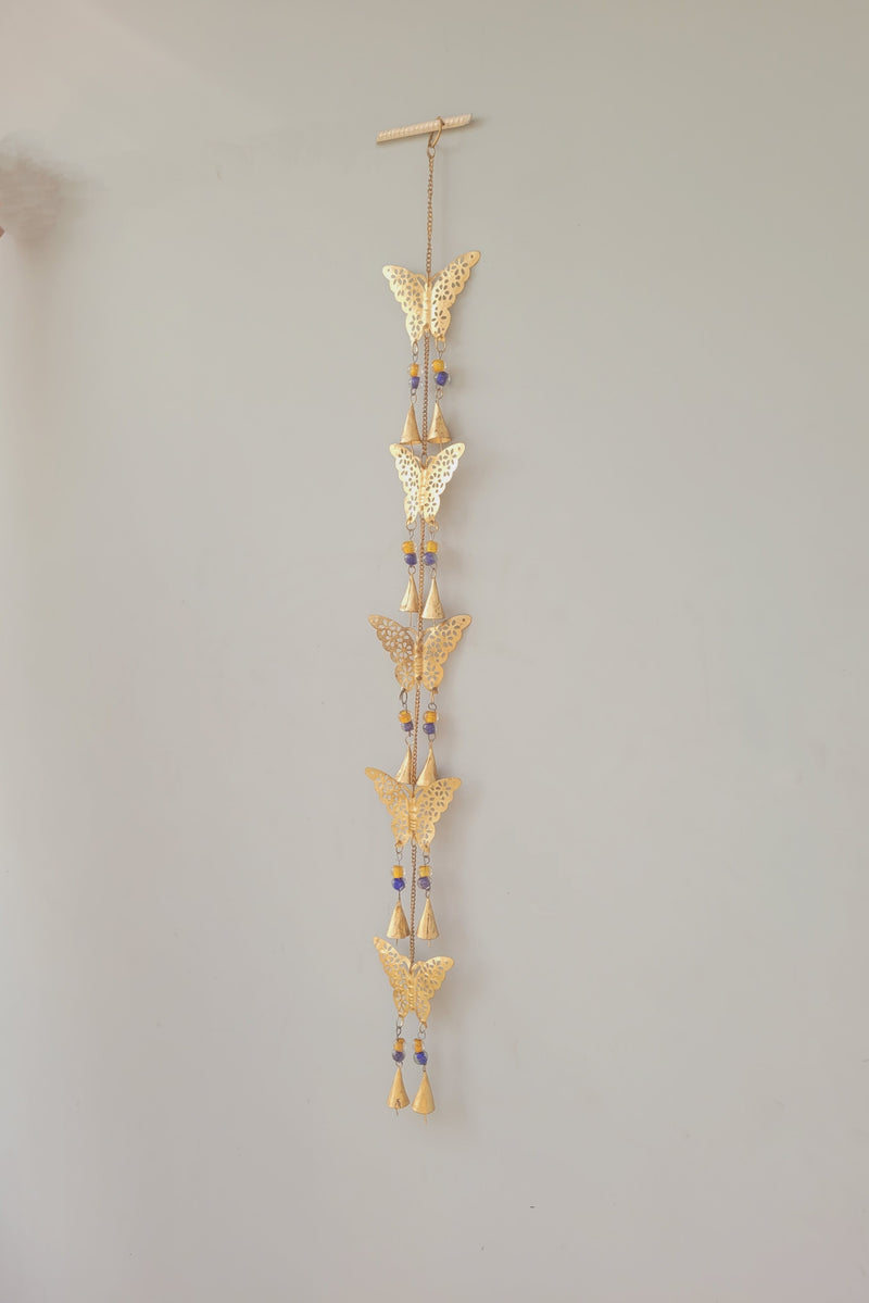 Wind chime Thoran Thoranam Butterfly 5 in 1 hanging Gold hanging with glass beads home decor balcony decor entrance decor return gifts corporate gifts (38H * 4L * 1W) inches