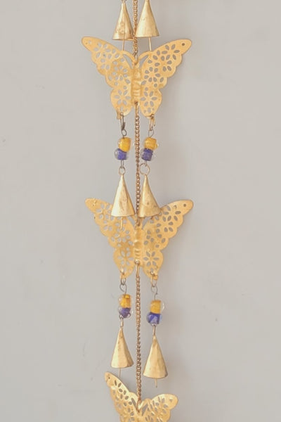 Wind chime Thoran Thoranam Butterfly 5 in 1 hanging Gold hanging with glass beads home decor balcony decor entrance decor return gifts corporate gifts (38H * 4L * 1W) inches