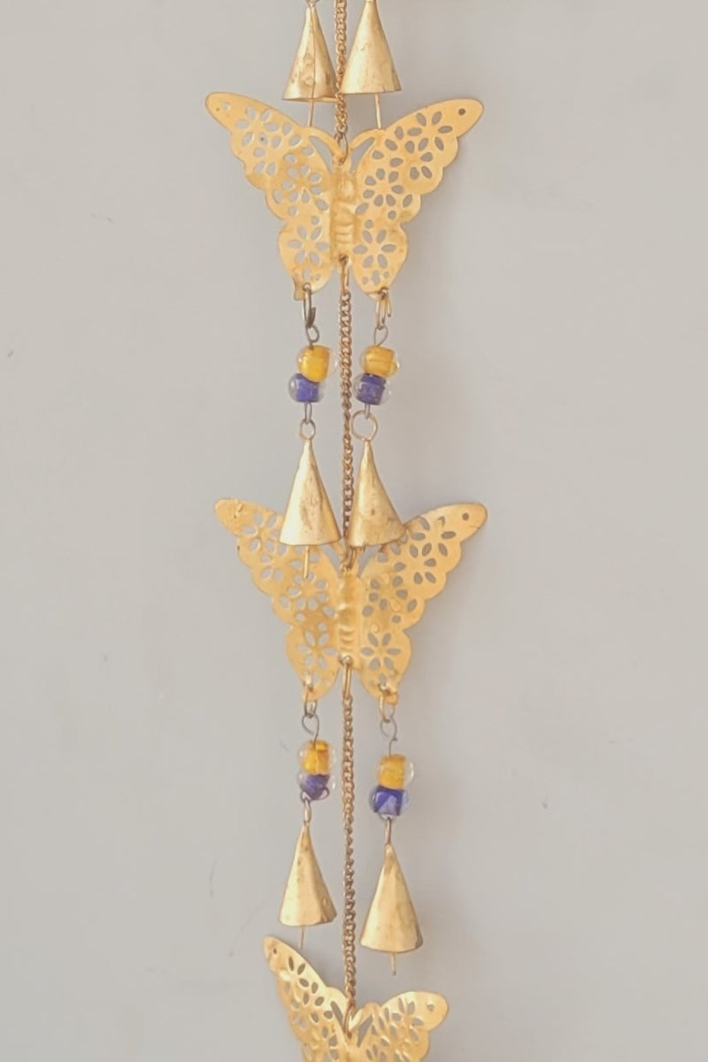 Wind chime Thoran Thoranam Butterfly 5 in 1 hanging Gold hanging with glass beads home decor balcony decor entrance decor return gifts corporate gifts (38H * 4L * 1W) inches