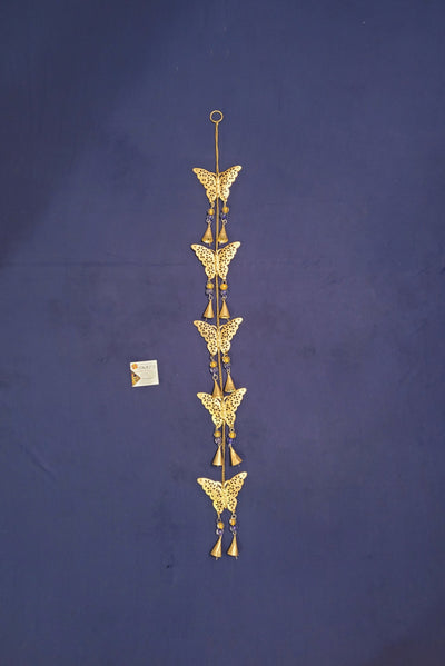 Wind chime Thoran Thoranam Butterfly 5 in 1 hanging Gold hanging with glass beads home decor balcony decor entrance decor return gifts corporate gifts (38H * 4L * 1W) inches