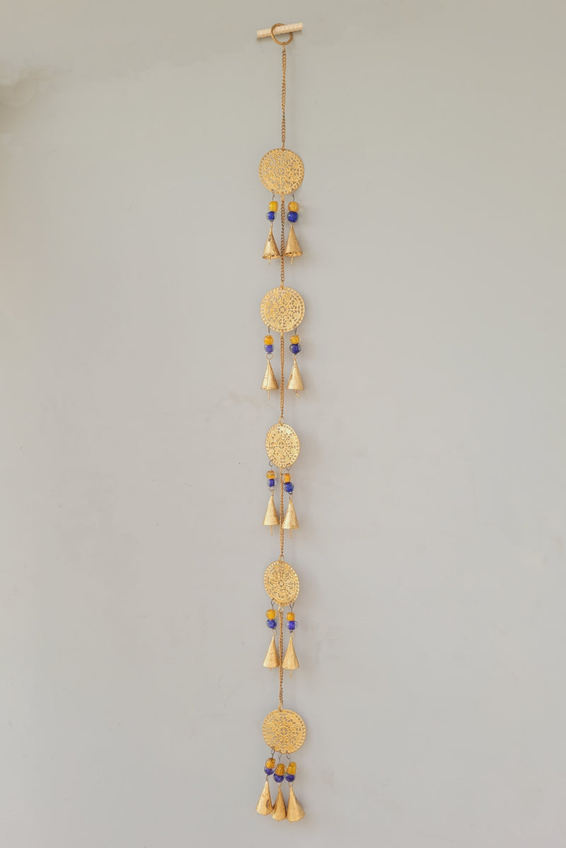 Wind chime Thoran Thoranam Flower 5 in 1 hanging Gold hanging with glass beads home decor balcony decor entrance decor return gifts corporate gifts (40H * 2L * 1W) inches