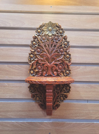 Wood carving Shelf wall bracket Indian Handicrafts wall shelf(18 H * 9.5 L * 6 W) Inches