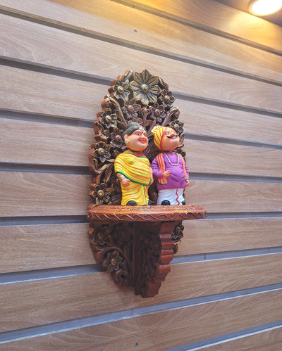 Wood carving Shelf wall bracket Indian Handicrafts wall shelf(18 H * 9.5 L * 6 W) Inches