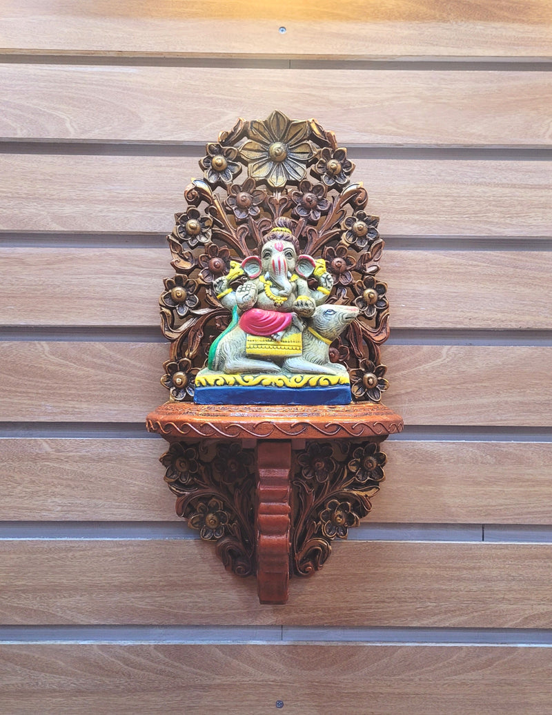 Wood carving Shelf wall bracket Indian Handicrafts wall shelf(18 H * 9.5 L * 6 W) Inches