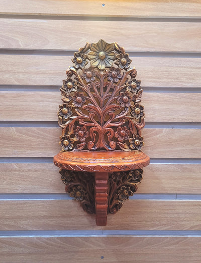 Wood carving Shelf wall bracket Indian Handicrafts wall shelf(18 H * 9.5 L * 6 W) Inches