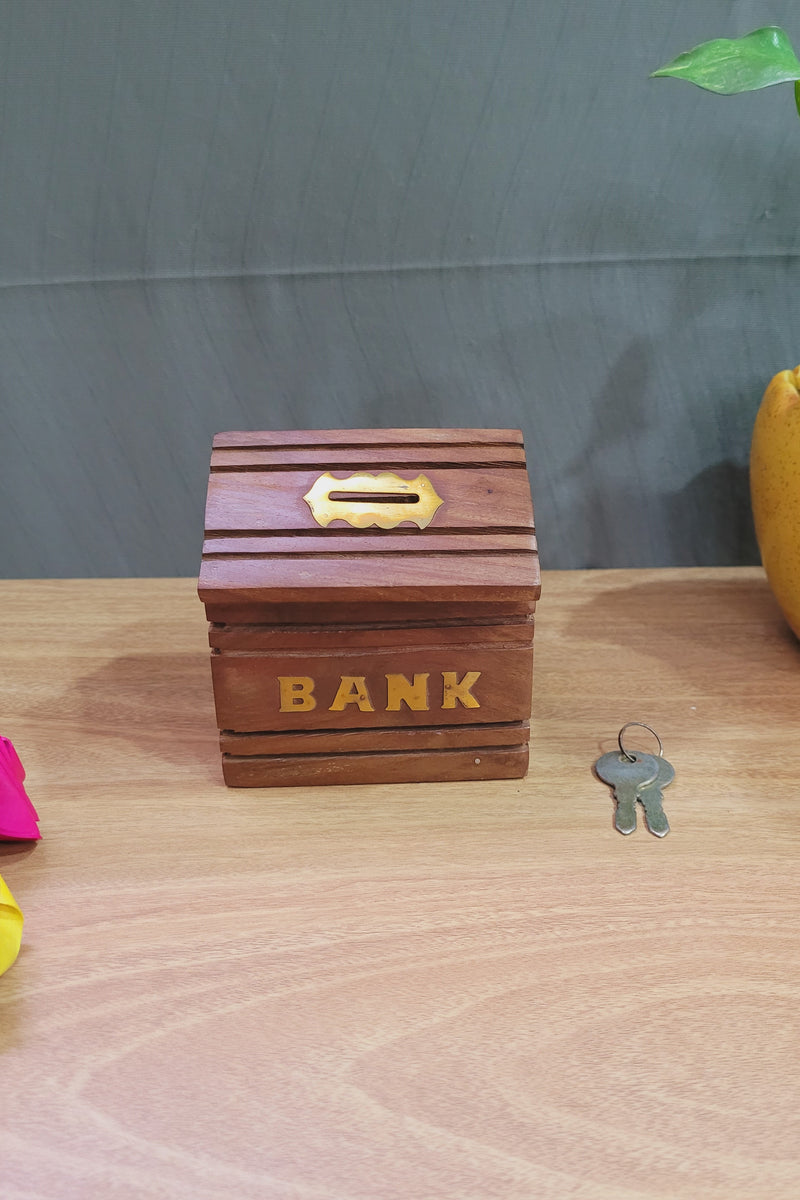 Wooden 4*4 Hut shape Money Bank Seesham wood Money box for kids and adults ( 4H * 4 L * 3.5 W ) Inches