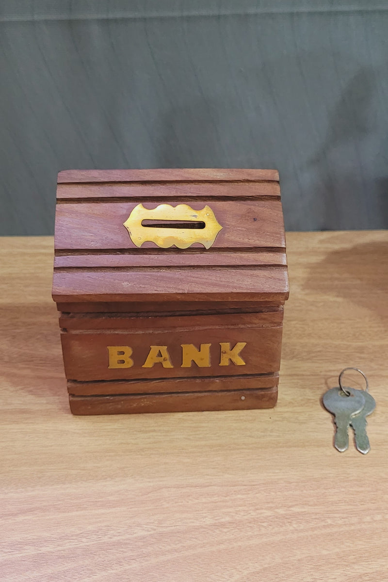 Wooden 4*4 Hut shape Money Bank Seesham wood Money box for kids and adults ( 4H * 4 L * 3.5 W ) Inches