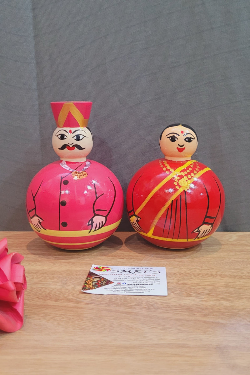 Wooden Balancing Raja Rani Doll Cute Indian Couple