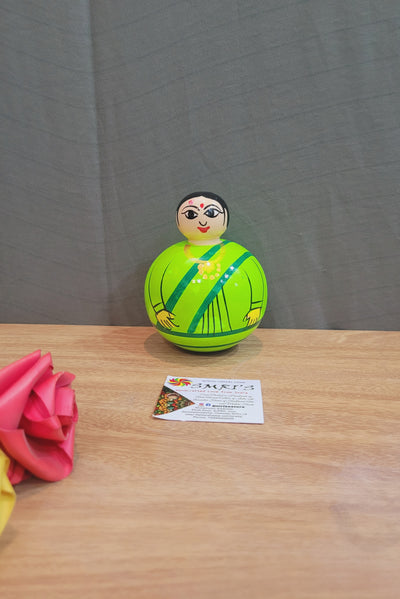 Wooden Balancing Rani Doll Cute Green show piece Indian handicrafts (5H * 3L * 3W) inches