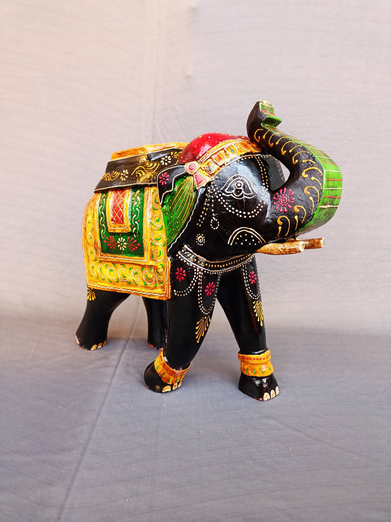 Wooden carving Elephant Black 15" (15 H * 15 L * 6 W ) Inch