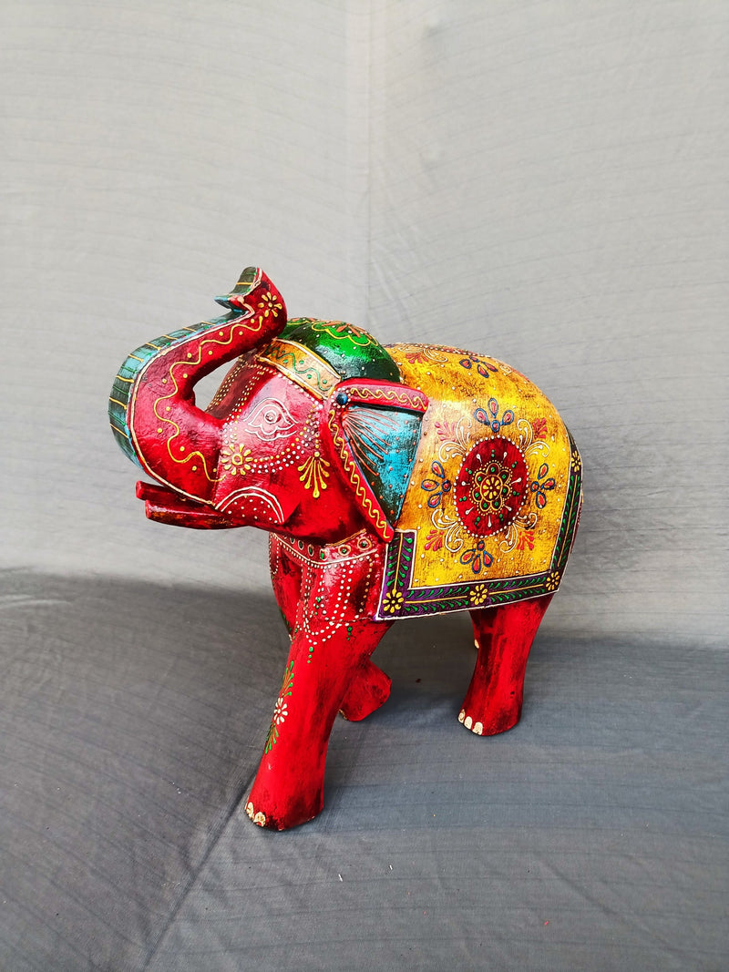 Wooden carving Elephant Red 15" (15 H * 15 L * 6 W ) Inch