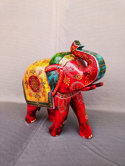 Wooden carving Elephant Red 15" (15 H * 15 L * 6 W ) Inch