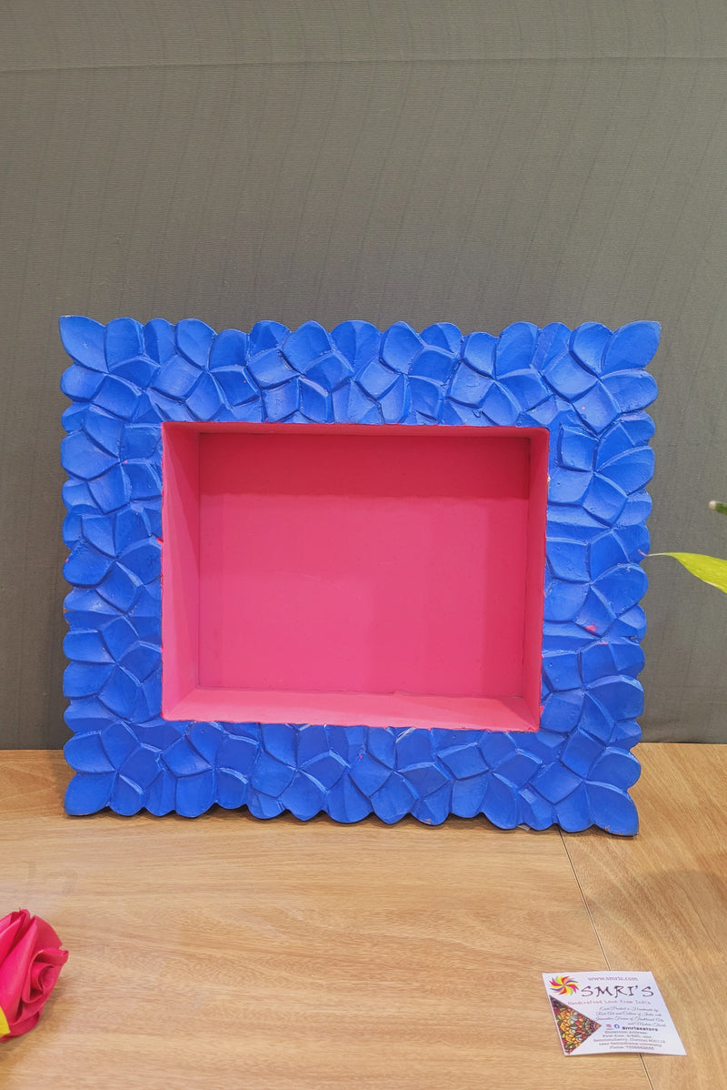 Wooden carving Temple Wall Shelf Pink Blue to keep diyas or idols ( 12.5 H * 14.5 L * 4 W ) inches