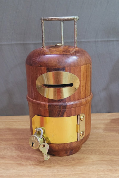 Wooden Cylinder shape Money Bank Seesham wood Money box for kids and adults ( 7.5 H * 4 L * 4 W ) Inches