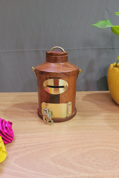 Wooden Milk Can shape Money Bank seesham wood Money box for kids and adults ( 7 H * 4 L * 4 W ) Inches