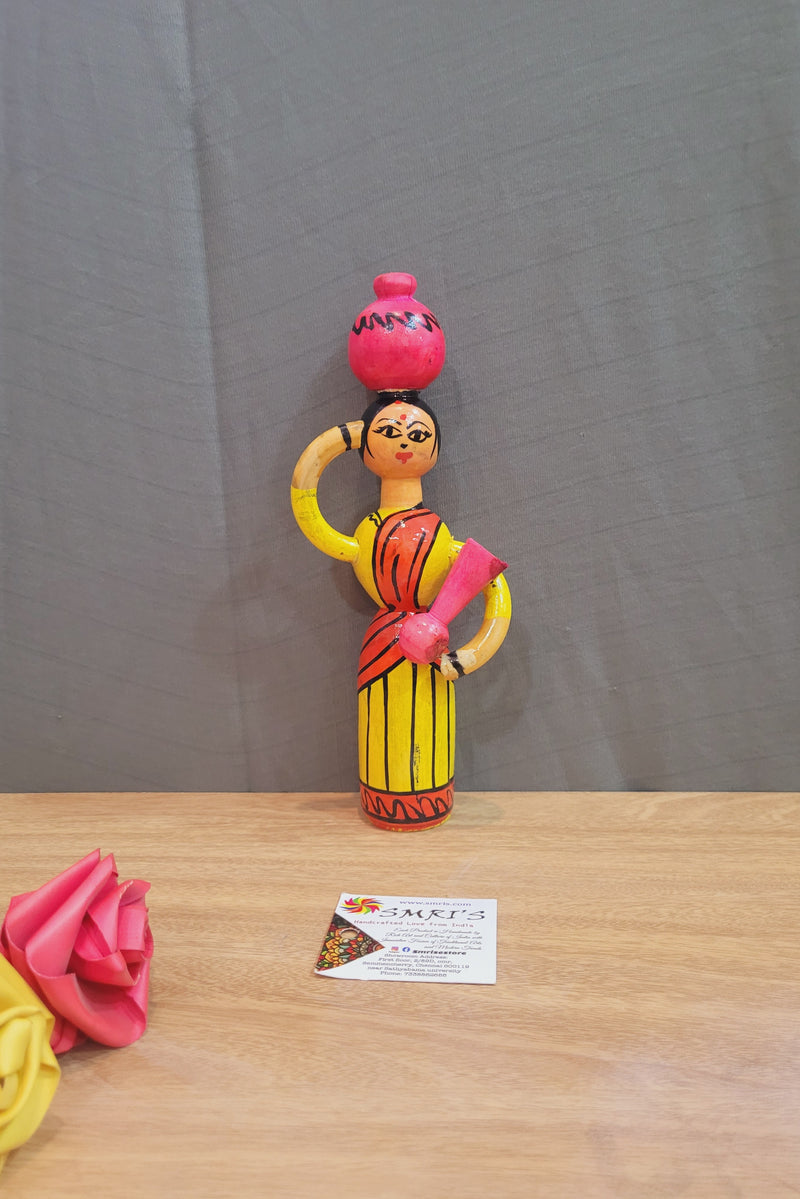 Wooden Pot Lady Indian handicrafts handpainted show piece