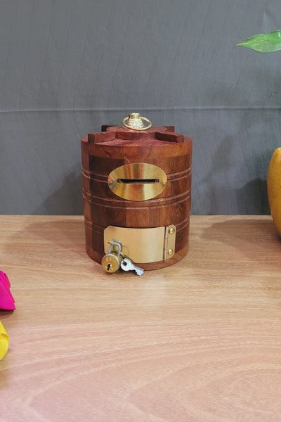 Wooden Tank shape Money Bank Seesham wood Money box for kids and adults ( 5.5 H * 5 L * 5 W ) Inches