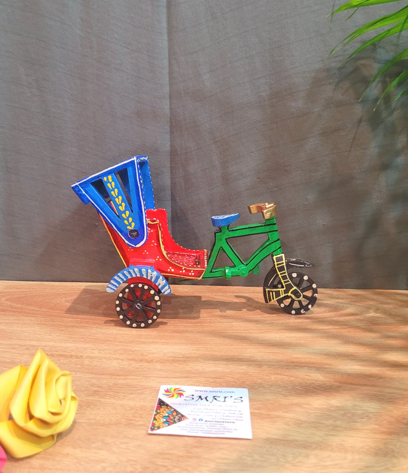 Wooden Rickshaw Multicolors Indian traditional handicrafts show piece ( 5.5H * 7L * 3.5W ) inches