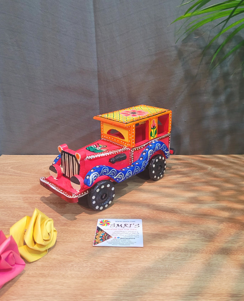 Wooden Vintage CAR Multicolor Indian traditional handicrafts show piece ( 4H * 8.5L * 3.5W ) inches