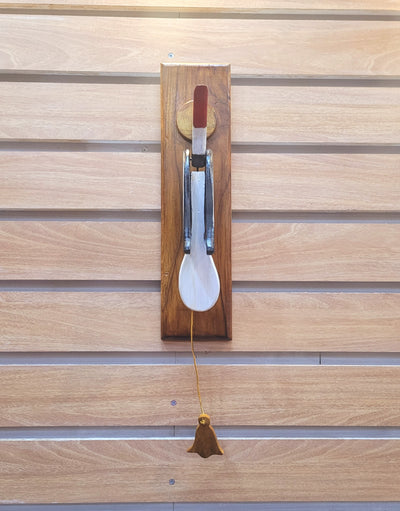 Wooden Woodpecker Door Bell / Door Knocker / calling Bell Made of premium Teak wood White & Black with Red Calling bell wood pecker ( 12.5 H * 8 L * 4.5 W ) Inches