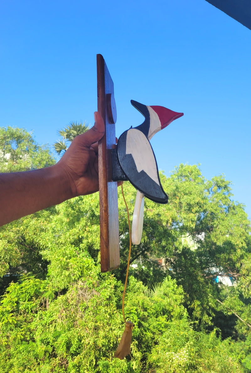 Wooden Woodpeckar Door Bell White & Black with Red Calling bell ( 12.5 H * 8 L * 4.5 W ) Inches