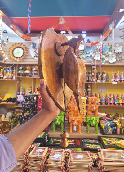 Woodpecker Door Bell / Door Knocker / calling Bell Made of premium Teak wood Heart Shape Natural Colour Wooden carving fine finish wood pecker( 14 H * 5 L * 4 W ) Inches