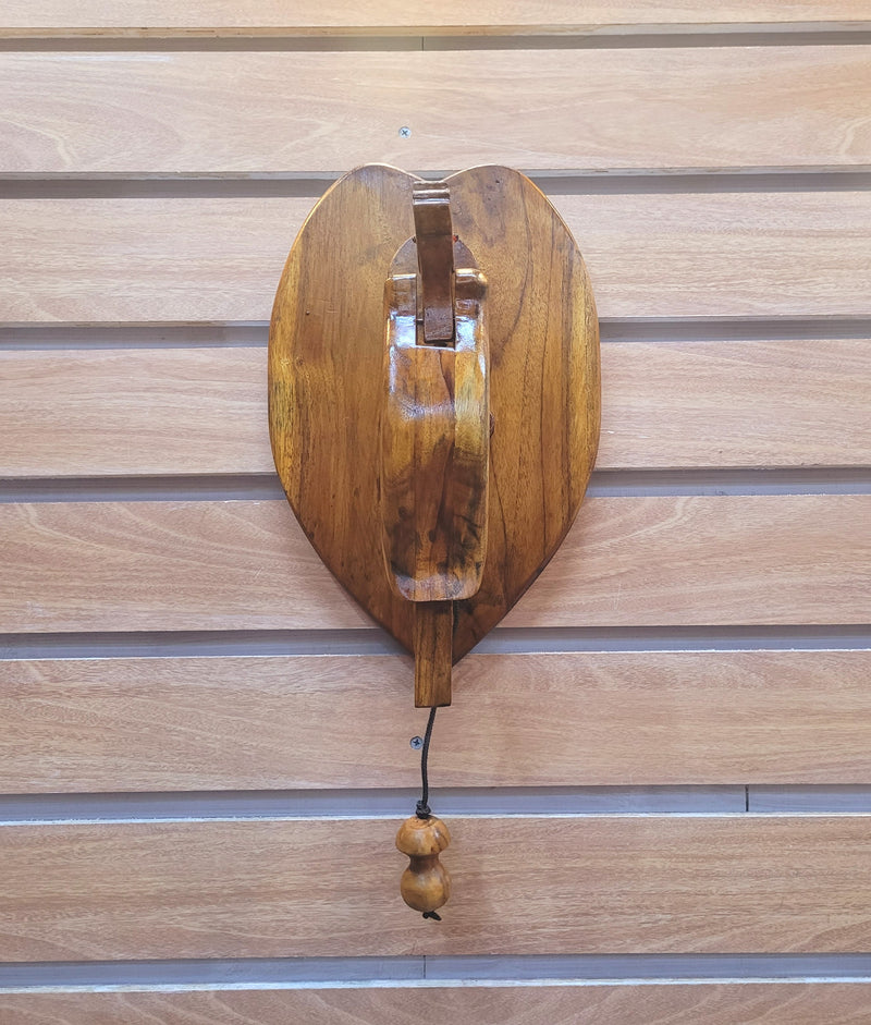 Wooden carving fine finish Woodpeckar Door Bell Heart Shape Natural Colour ( 14 H * 5 L * 4 W ) Inches