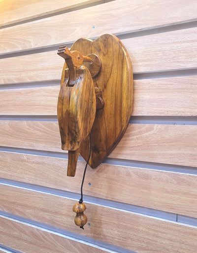 Woodpecker Door Bell / Door Knocker / calling Bell Made of premium Teak wood Heart Shape Natural Colour Wooden carving fine finish wood pecker( 14 H * 5 L * 4 W ) Inches