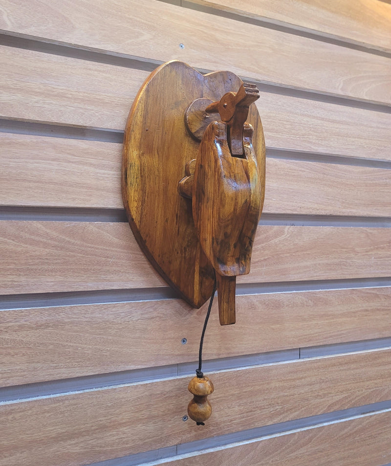 Wooden carving fine finish Woodpeckar Door Bell Heart Shape Natural Colour ( 14 H * 5 L * 4 W ) Inches