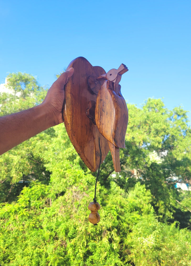 Woodpecker Door Bell / Door Knocker / calling Bell Made of premium Teak wood Heart Shape Natural Colour Wooden carving fine finish wood pecker( 14 H * 5 L * 4 W ) Inches