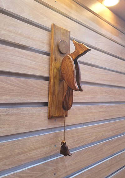 Wooden Woodpecker Door Bell / Door Knockers/ Calling Bell Premium Teak wood colour modern unique calling bell Hand made wood carving unique gifts( 14 H * 5 L * 4 W ) Inches