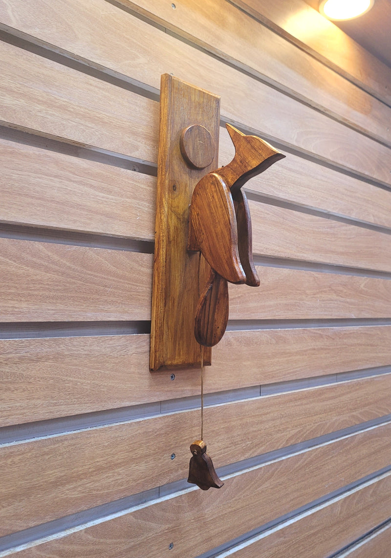 Wooden Woodpecker Door Bell / Door Knockers/ Calling Bell Premium Teak wood colour modern unique calling bell Hand made wood carving unique gifts( 14 H * 5 L * 4 W ) Inches