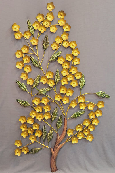 Yellow Cherry Blossom Flowers Tree wall decor home decorations and interiors ( 45 H * 27 L * 2 W ) Inches Iron