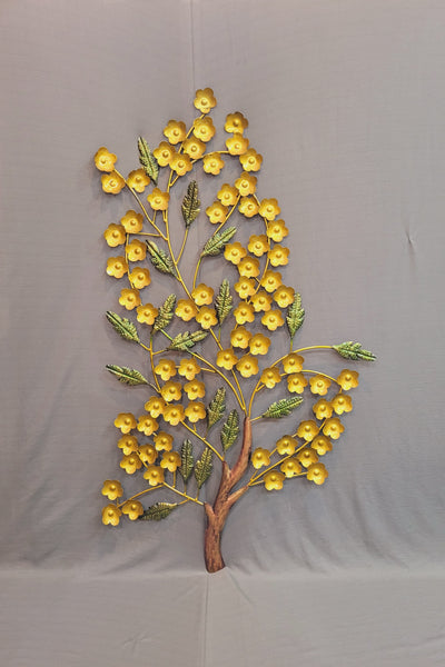 Yellow Cherry Blossom Flowers Tree wall decor home decorations and interiors ( 45 H * 27 L * 2 W ) Inches Iron