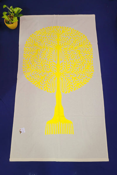 Applique Art Yellow Tree Big ( 70H * 40L * 0.1W ) inches Tribal art wall decor handmade by Indian rural artists