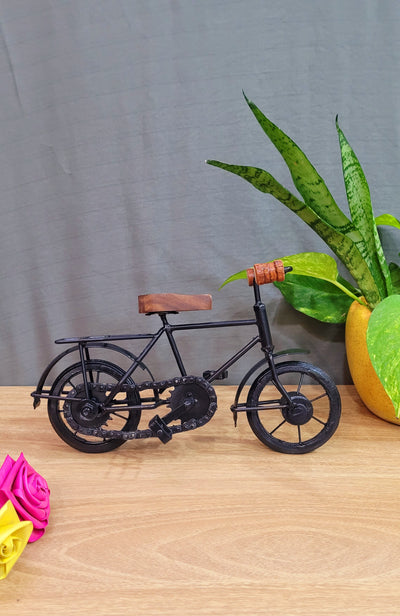 Bicycle Black Table Decor iron and wood indian show piece Home decor and Gifts (6 H x 11 L x 4 W) inches