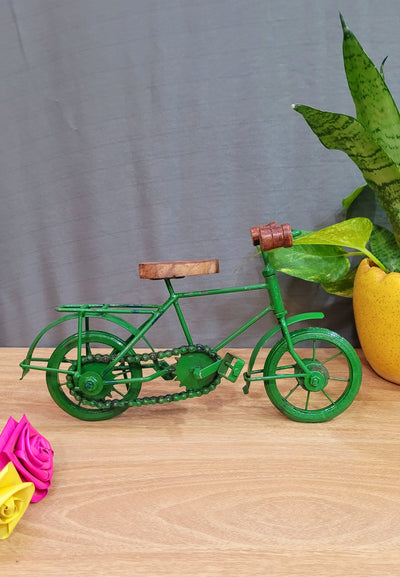 Bicycle Green Table Decor iron and wood indian show piece Home decor and Gifts (6 H x 11 L x 4 W) inches