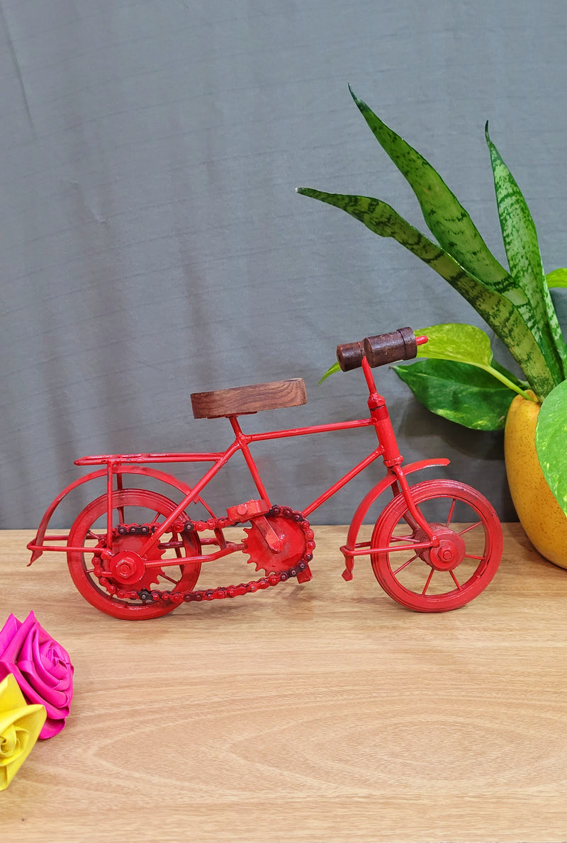 Bicycle Red Table Decor iron and wood indian show piece Home decor and Gifts (6 H x 11 L x 4 W) inches