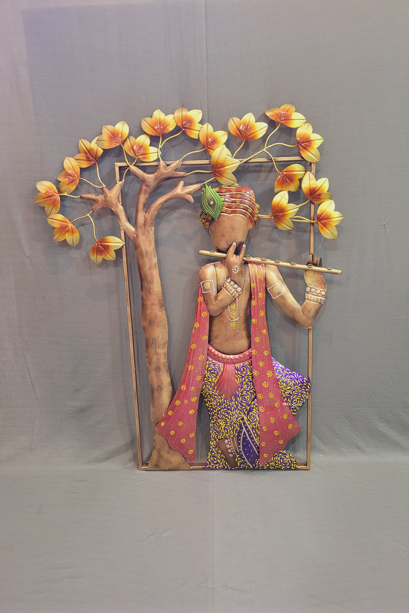 Big Krishna Frame with Tree Wall decor on a rectangle Frame LED for home decorations and interiors ( 41.5 H * 33 L * 2 W ) Inches