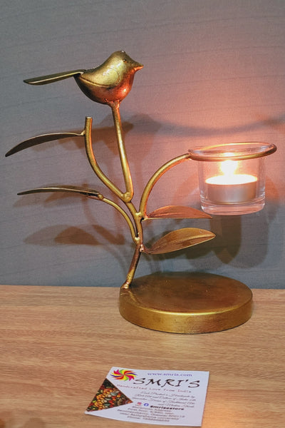 Bird on a Tree T-light Holder Antique gold (7.5H * 7.5L * 4W) inches tea light holder candle holder Lantern decor living room pooja decor
