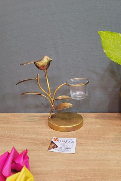 Bird on a Tree T-light Holder Antique gold (7.5H * 7.5L * 4W) inches tea light holder candle holder Lantern decor living room pooja decor