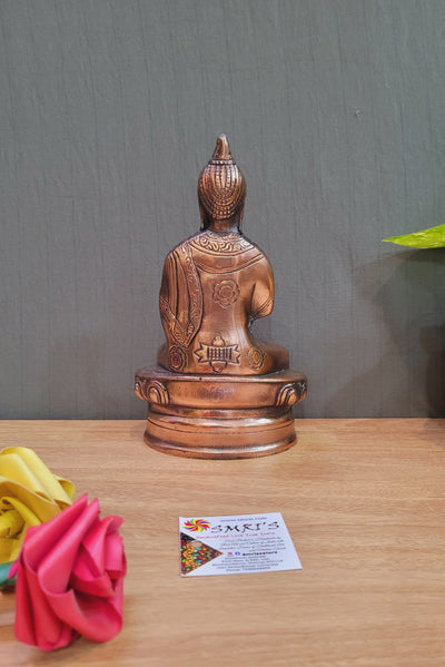 Buddha Small solid statue (5.5H * 5.5L* 3.5W) inches Copper coated Aluminium Idol Table Decor Pooja Decor